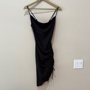 Elegant Black with Metallic Ruched Side Tie Dress Prom Wedding Guest Size S